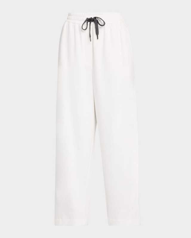 Piquet Fleece Wide-Leg Pull-On Tennis Pants